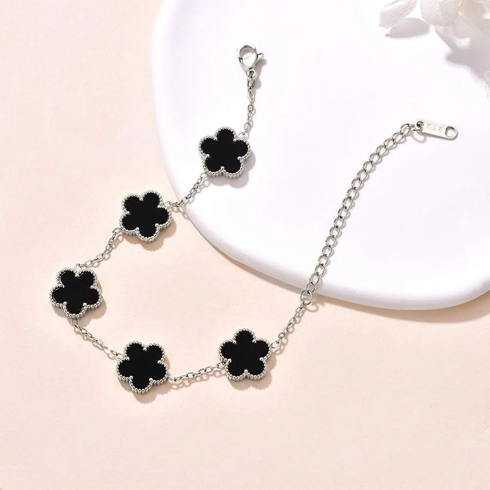 18K Gold-Plated Four Leaf Clover Bracelet for Women,Adjustable lucky Bracelet Set Jewelry Gift-Hypoallergenic Charm for Birthdays, Wellness & Daily Wear