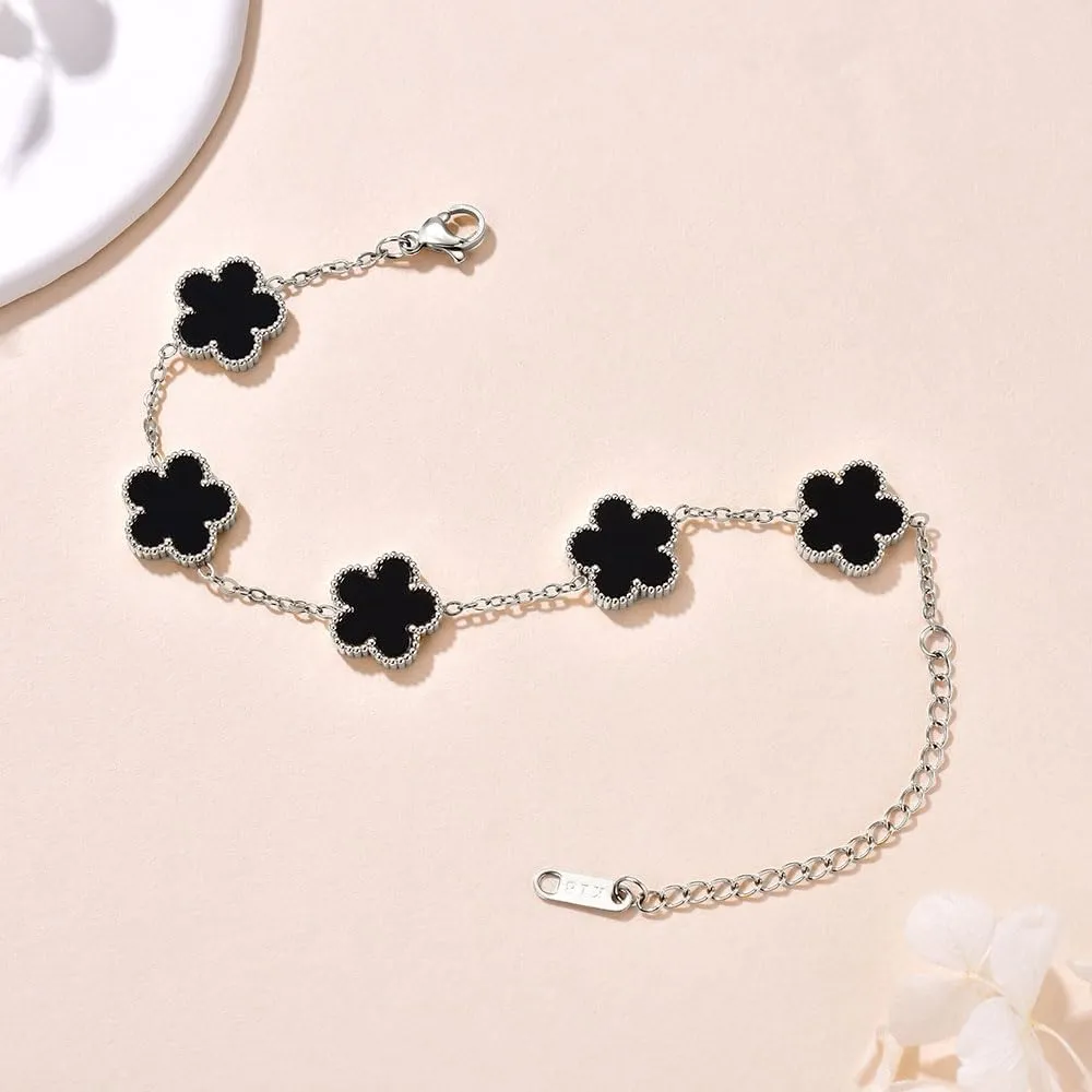 18K Gold-Plated Four Leaf Clover Bracelet for Women,Adjustable lucky Bracelet Set Jewelry Gift-Hypoallergenic Charm for Birthdays, Wellness & Daily Wear