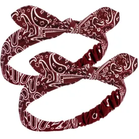 2 Pieces Bandana Headband for Women, Knot Retro Print Headbands Paisley Print Headband Headwrap Adjustable Headwrap(Deep Red)