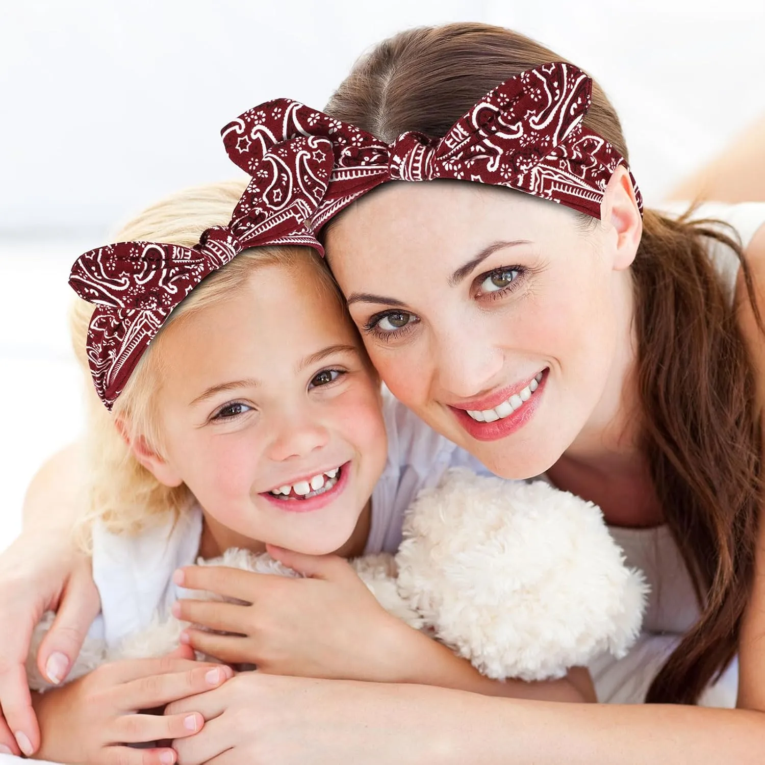 2 Pieces Bandana Headband for Women, Knot Retro Print Headbands Paisley Print Headband Headwrap Adjustable Headwrap(Deep Red)