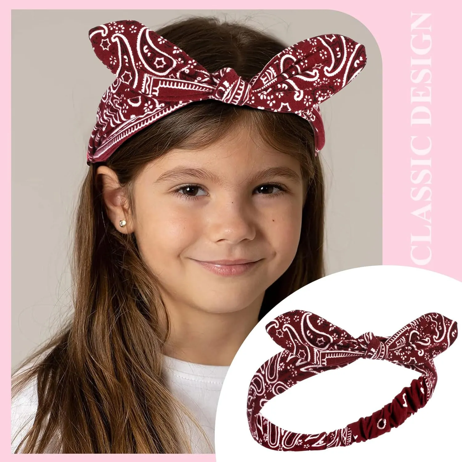 2 Pieces Bandana Headband for Women, Knot Retro Print Headbands Paisley Print Headband Headwrap Adjustable Headwrap(Deep Red)