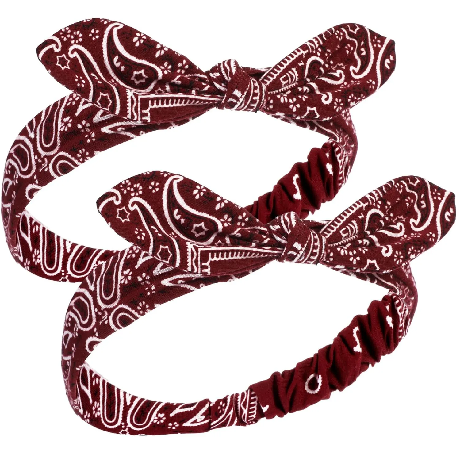 2 Pieces Bandana Headband for Women, Knot Retro Print Headbands Paisley Print Headband Headwrap Adjustable Headwrap(Deep Red)