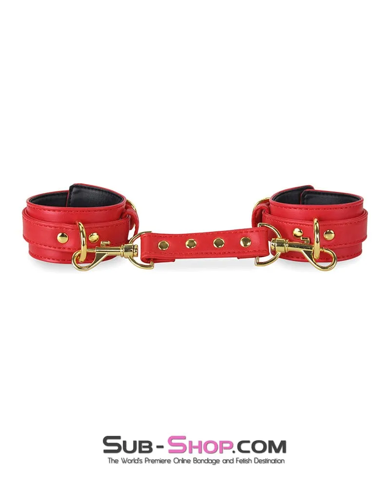 7143M      Red Hots Gold Standard Padded Supple Wrist Bondage Cuffs with Connector