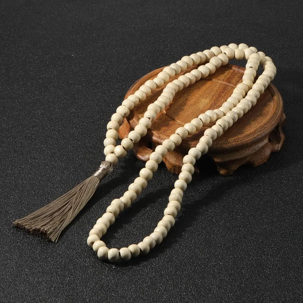 8MM Semi-Precious Gem Stones Wood Mala Bead Necklace Multicolor Tassel Charms Chain Necklace Handmade Beaded Pendant Necklace for Women Men