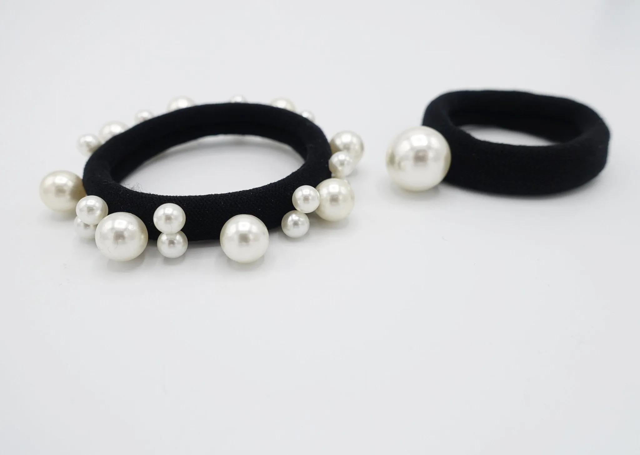 Optimal womans hair accessory: Set of 2 pearl ball embellished ponytail holders