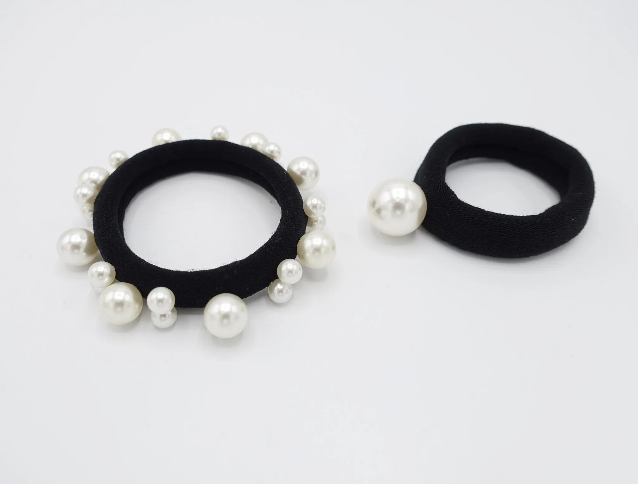Optimal womans hair accessory: Set of 2 pearl ball embellished ponytail holders