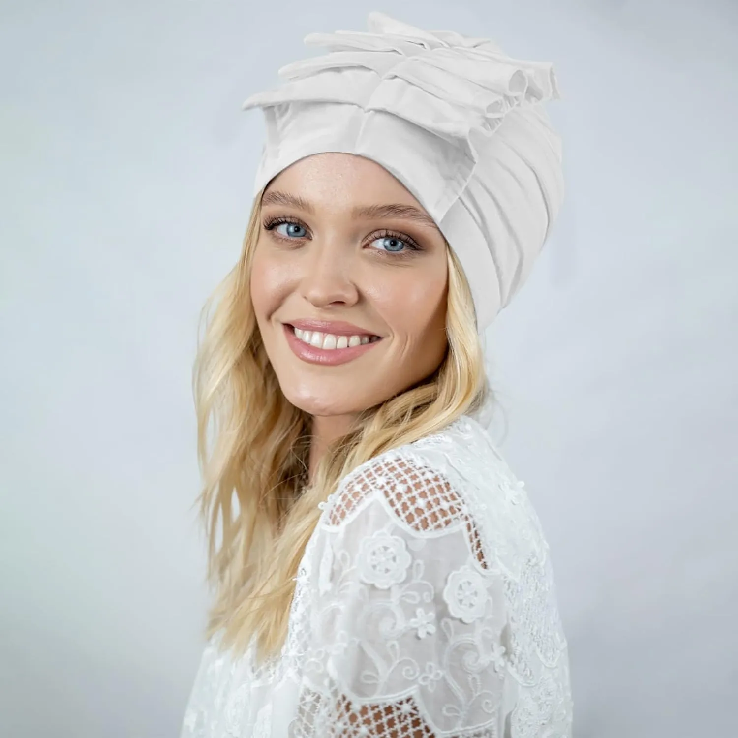 Babalet Stretch Turban Hats African Double Layered Headwraps Soft Pre-Tied Bonnet Hair Wrap Ruffles Turbans for Black Women