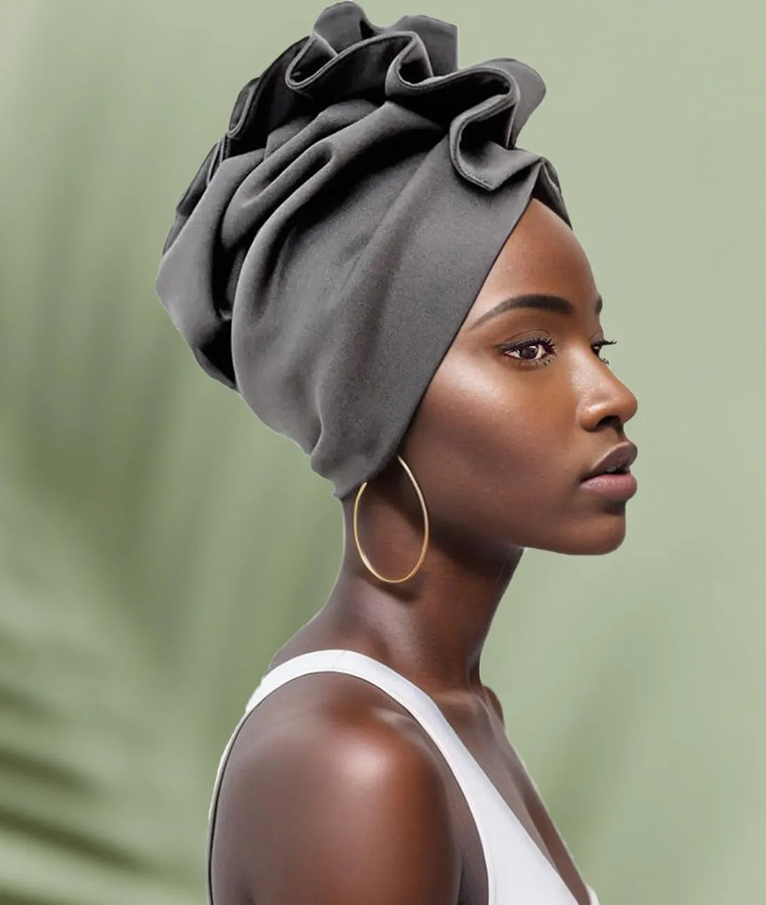Babalet Stretch Turban Hats African Double Layered Headwraps Soft Pre-Tied Bonnet Hair Wrap Ruffles Turbans for Black Women
