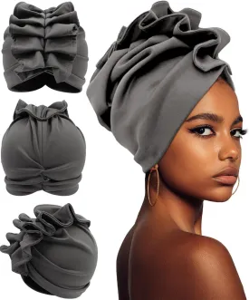 Babalet Stretch Turban Hats African Double Layered Headwraps Soft Pre-Tied Bonnet Hair Wrap Ruffles Turbans for Black Women