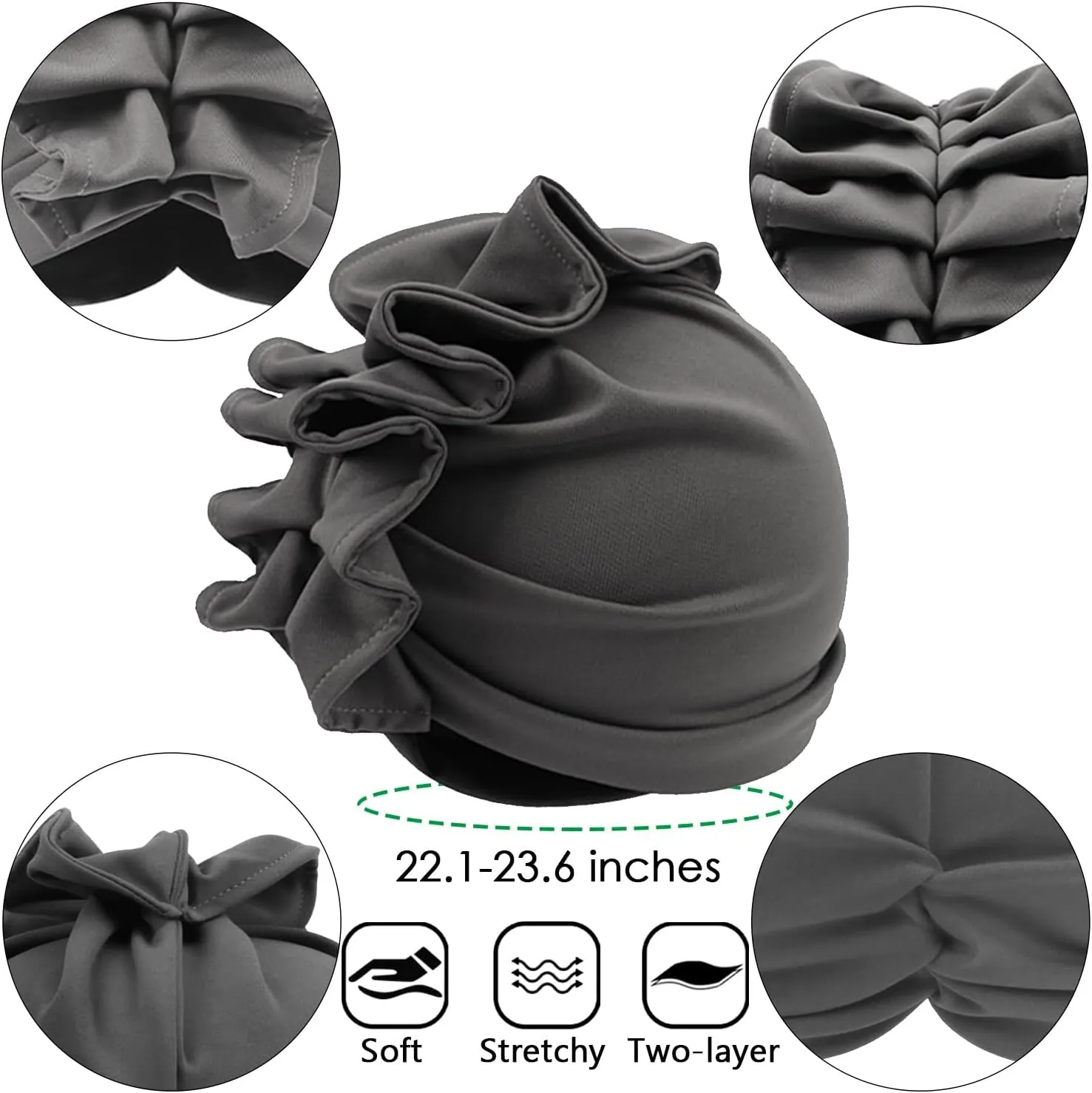 Babalet Stretch Turban Hats African Double Layered Headwraps Soft Pre-Tied Bonnet Hair Wrap Ruffles Turbans for Black Women