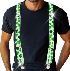 BODIY St Patrick's Day Suspenders for Men Shamrock Clover Suspenders Funny Stretch Y Back with Metal Clips