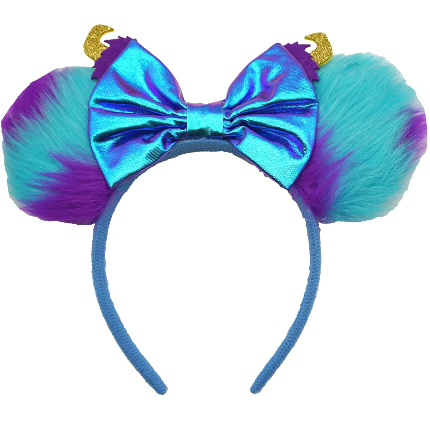 Bow Ears Headbands for Women and Men, Plush Blue Monster Mouse Ears Headbands for Adult, James P. Sullivan Costume Birthday Party Decorations Hair Accessory