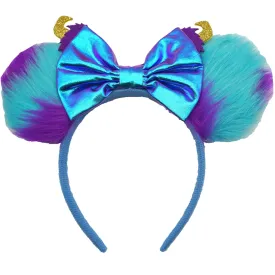 Bow Ears Headbands for Women and Men, Plush Blue Monster Mouse Ears Headbands for Adult, James P. Sullivan Costume Birthday Party Decorations Hair Accessory