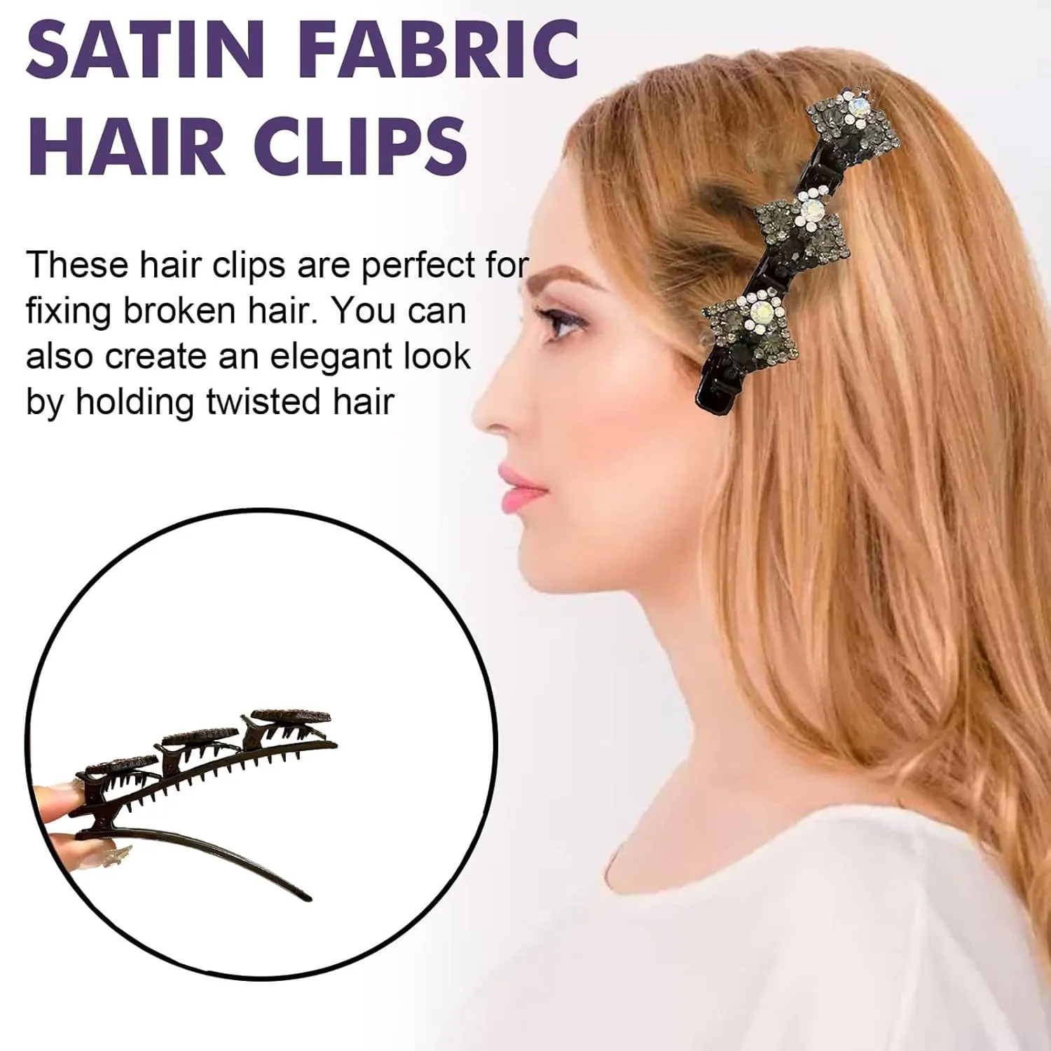 Braided Hair Clips for Woman, Sparkling Crystal Stone Braided Hair Clips Hair Accessories Decorative Hair Pins for Styling Hair Barrettes for Women Birthday Anniversary Christmas Gifts (4 PCS)