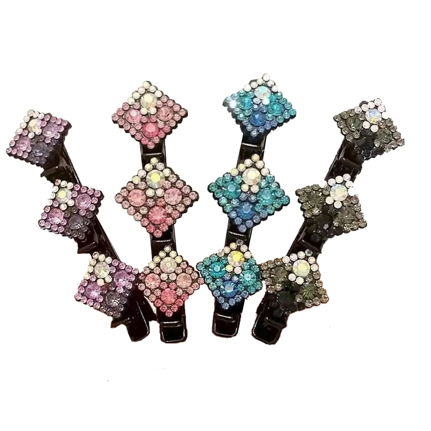 Braided Hair Clips for Woman, Sparkling Crystal Stone Braided Hair Clips Hair Accessories Decorative Hair Pins for Styling Hair Barrettes for Women Birthday Anniversary Christmas Gifts (4 PCS)