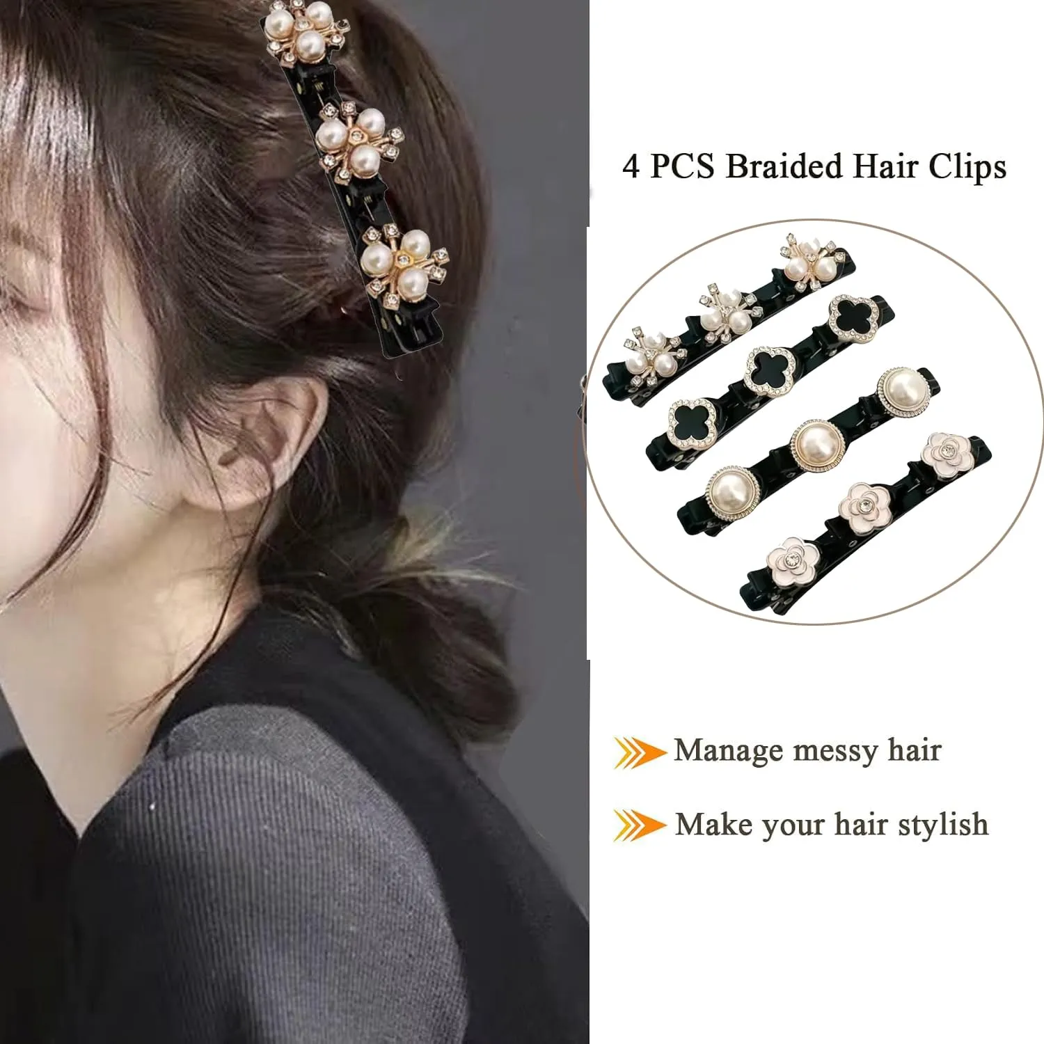Braided Hair Clips for Woman, Sparkling Crystal Stone Braided Hair Clips Hair Accessories Decorative Hair Pins for Styling Hair Barrettes for Women Birthday Anniversary Christmas Gifts (4 PCS)