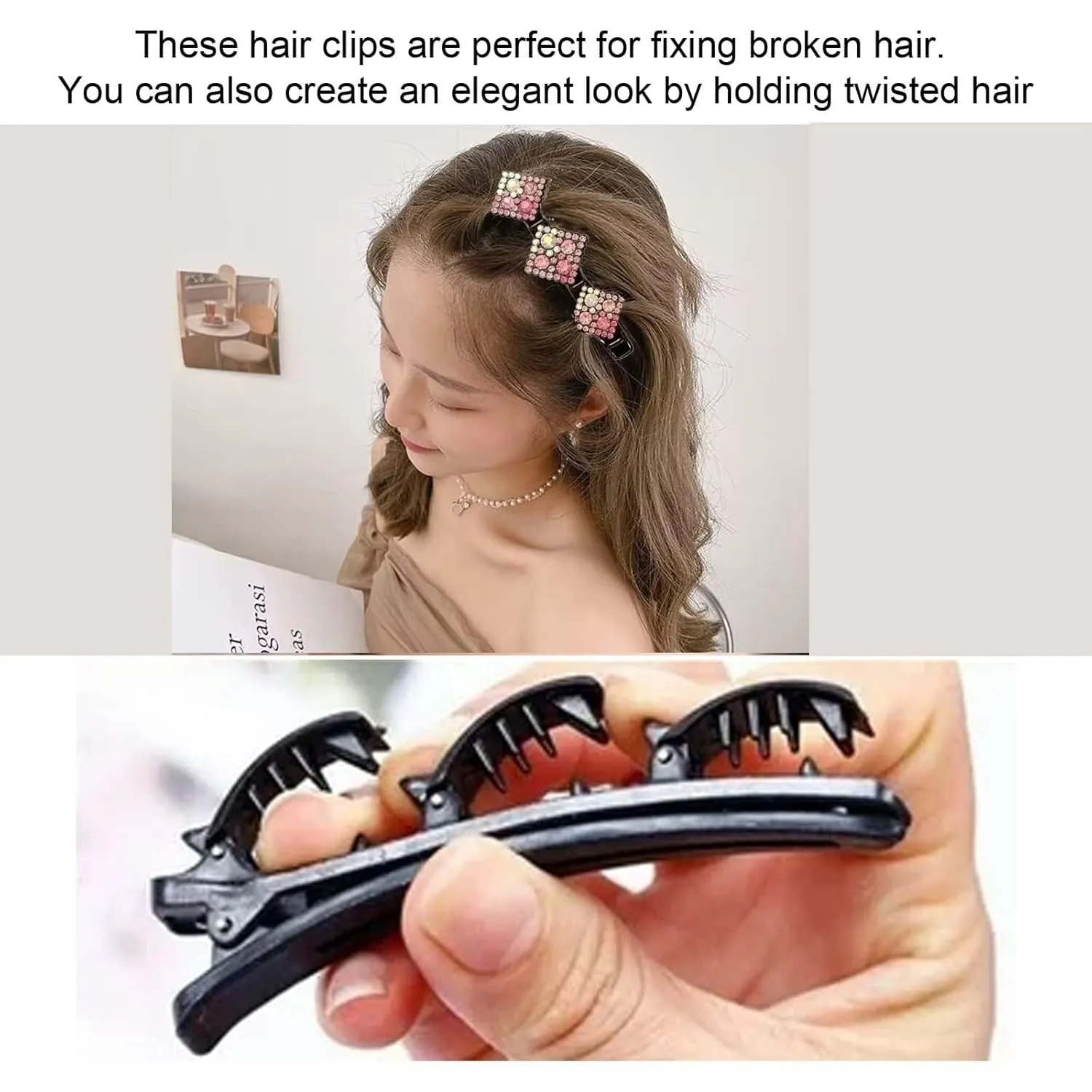 Braided Hair Clips for Woman, Sparkling Crystal Stone Braided Hair Clips Hair Accessories Decorative Hair Pins for Styling Hair Barrettes for Women Birthday Anniversary Christmas Gifts (4 PCS)