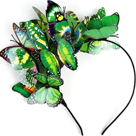 Butterfly Fascinator Headband Monarch Festival Wedding Tea Party Headpiece for Women Girls (A-Green, One Size)