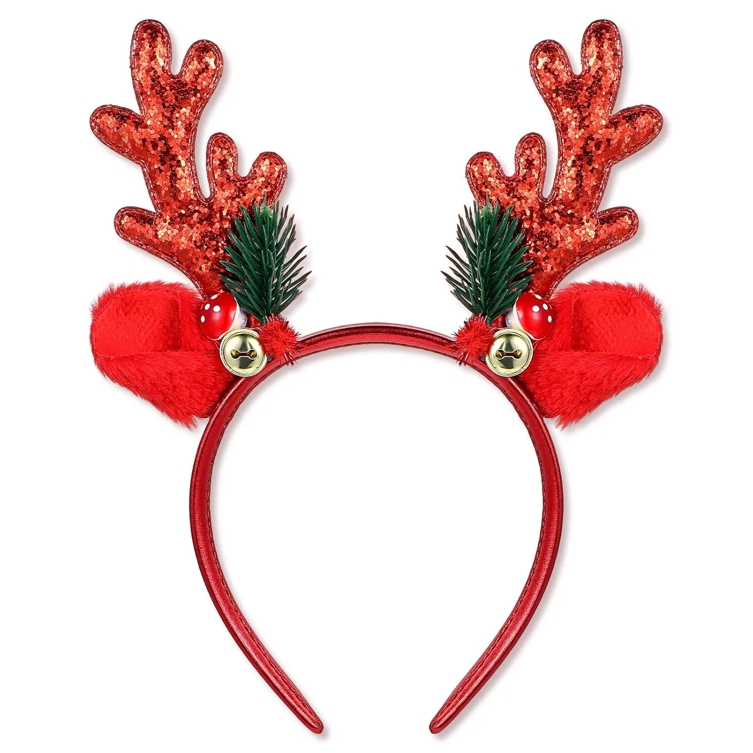 Christmas Headbands Glitter Christmas Deer Antlers Headband, Red Animal Ears Headband Cute Xmas Hair Bands Holiday Headbands Halloween Christmas Costume Party Accessories for Women and Girls