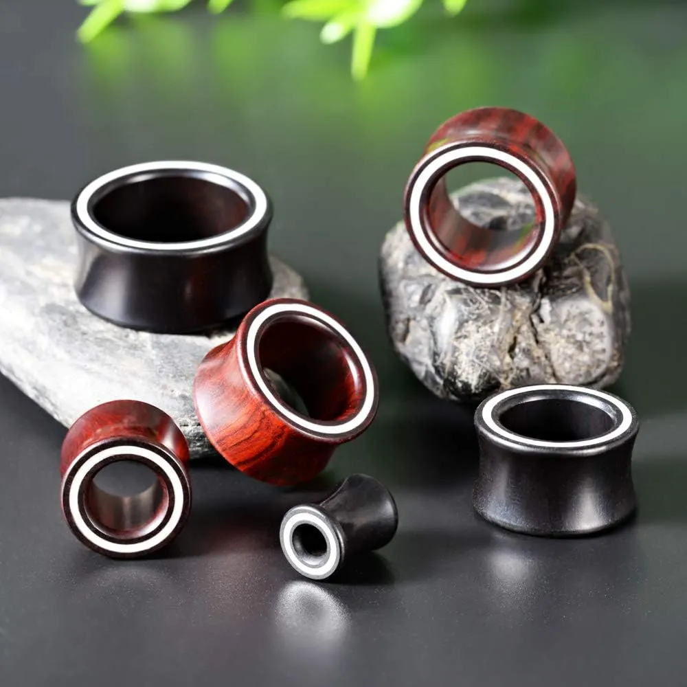 COOEAR 2 Pairs Wood Ear Gauges Double Flared Ear Tunnels and Plugs Seashell Circle style Earrings Stretcher.