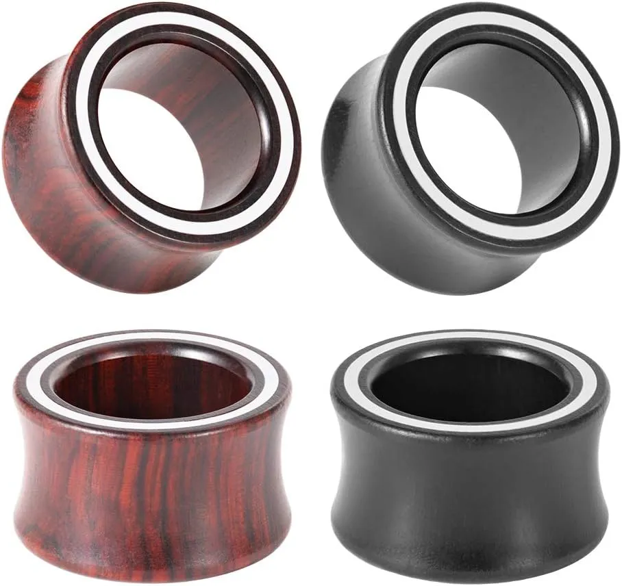 COOEAR 2 Pairs Wood Ear Gauges Double Flared Ear Tunnels and Plugs Seashell Circle style Earrings Stretcher.