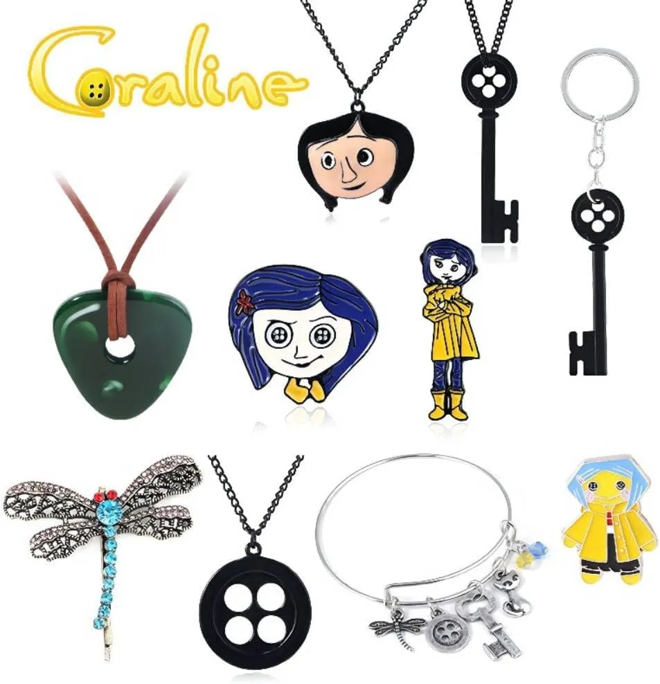 Coraline Charms Bracelet Key Seeing Stone Necklace - Halloween Costume Jewelry Gift for Women Men and Fans