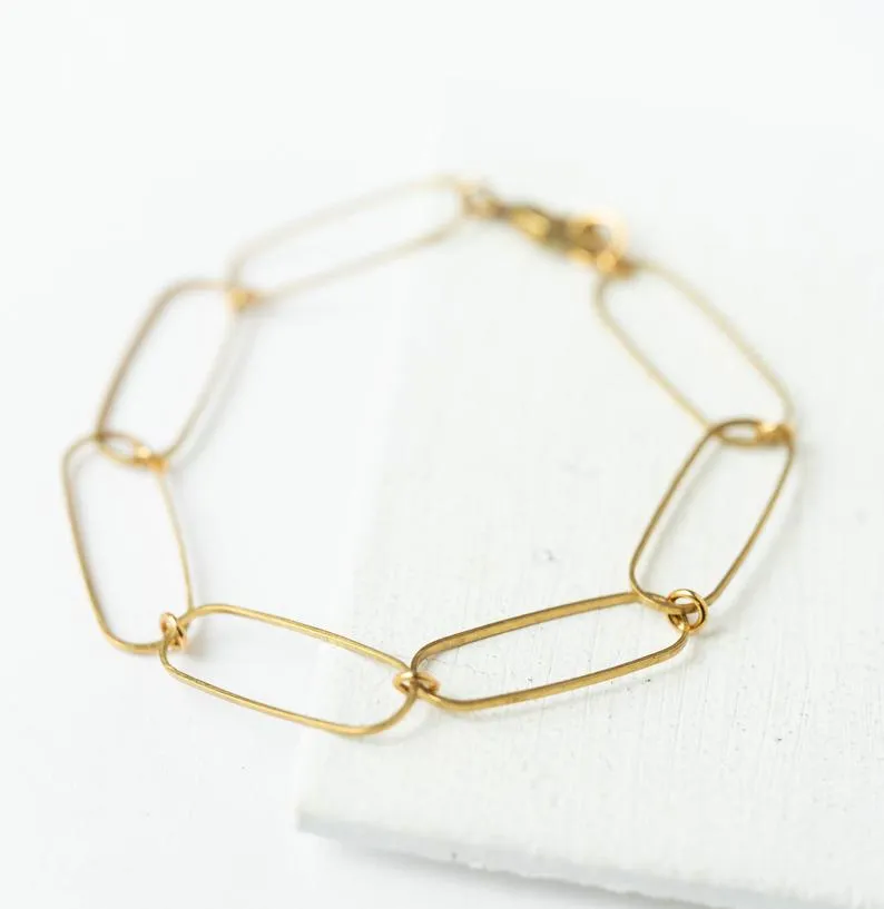 Dainty paperclip brass bracelet- WS