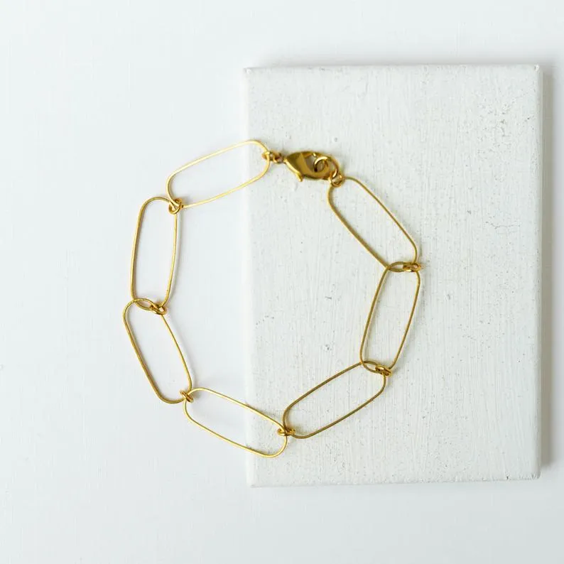 Dainty paperclip brass bracelet- WS