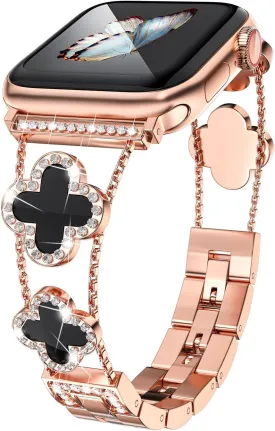 Diamond Metal Bands Add Sparkle to Your Watch For Apple Watch Series 10/9/8/7/6/5/4/3/2/1SE/Ultra Clover Simple and Stylish Compatible with 38mm40mm41mm42mm44mm45mm 46mm49mm Women's Wear