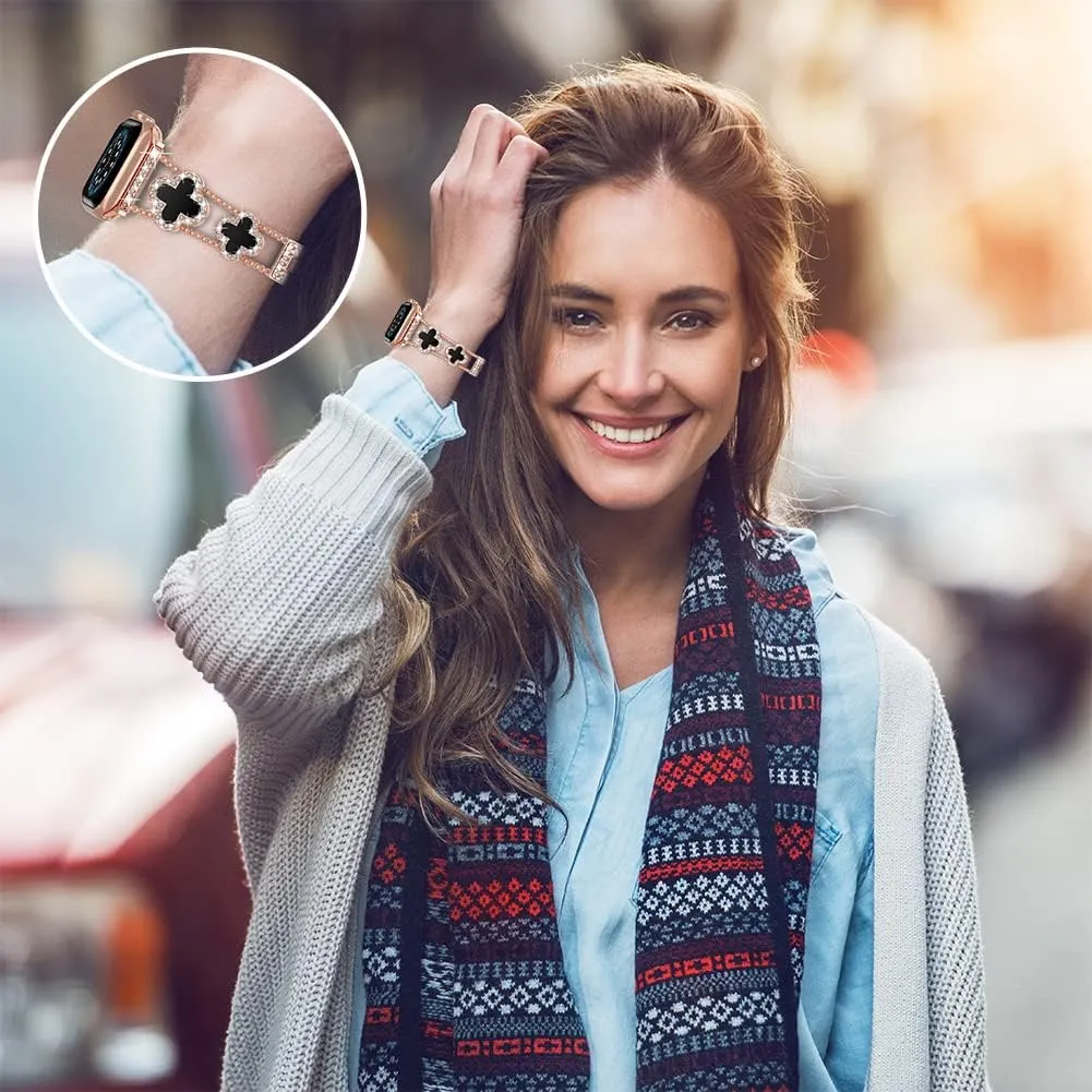 Diamond Metal Bands Add Sparkle to Your Watch For Apple Watch Series 10/9/8/7/6/5/4/3/2/1SE/Ultra Clover Simple and Stylish Compatible with 38mm40mm41mm42mm44mm45mm 46mm49mm Women's Wear