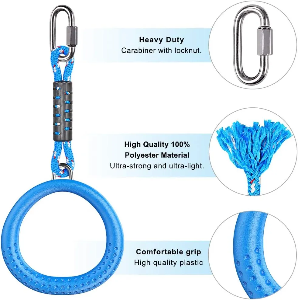 Dolibest 2 Pack of Ninja Gymnastic Rings,Monkey Ring Outdoor Backyard Ninja Accessories Set,Swing Bar Rings Obstacle Course for Training Equipment for Kids,1000LB Capacity