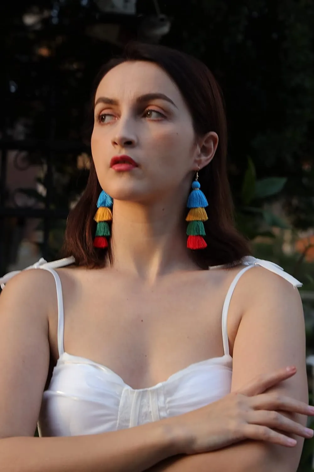 Eigso Women 3-9 Pairs Colorful Long Tassel Thread Ball Dangle Earrings Boho Black Red Sequin Drop Earrings