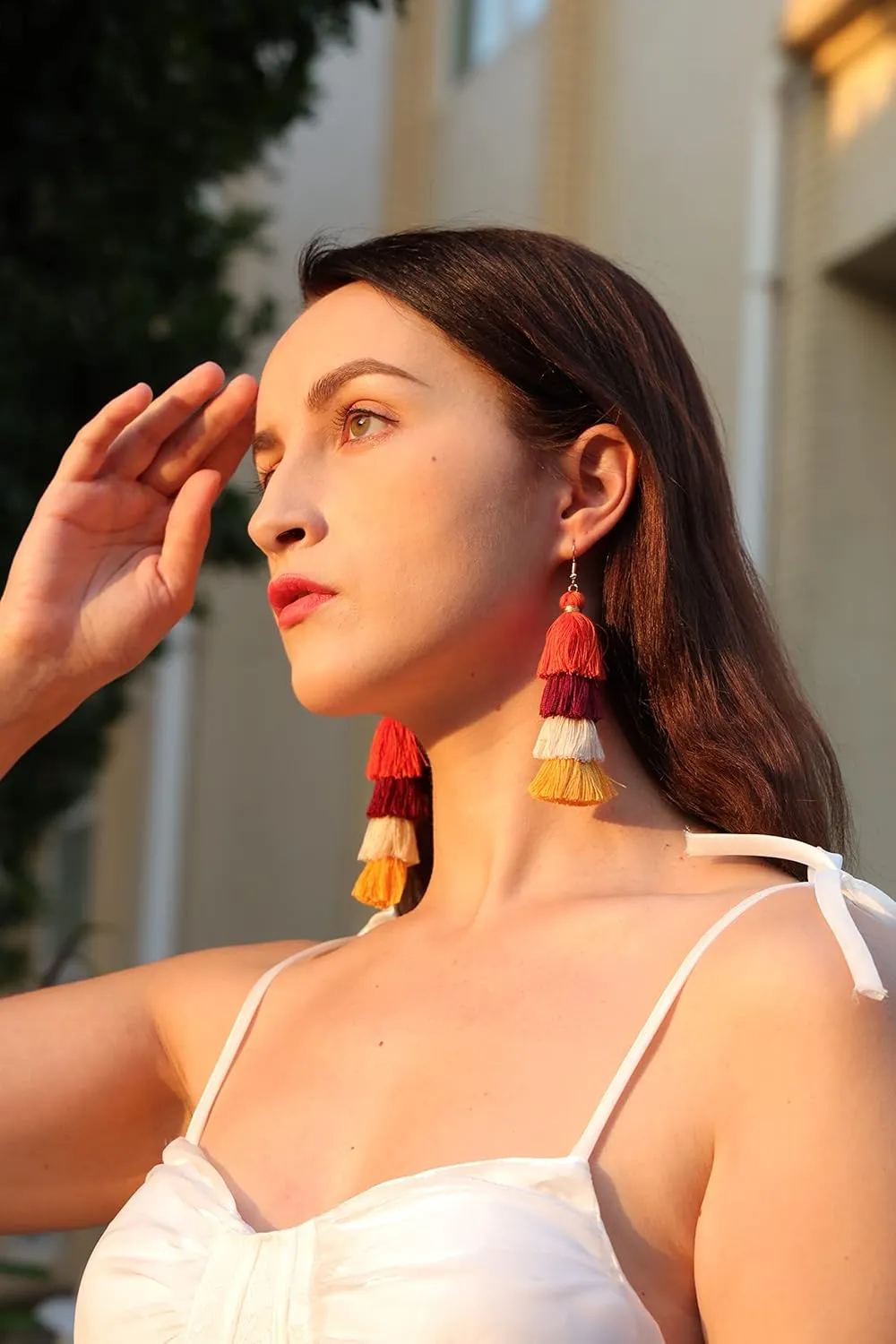 Eigso Women 3-9 Pairs Colorful Long Tassel Thread Ball Dangle Earrings Boho Black Red Sequin Drop Earrings