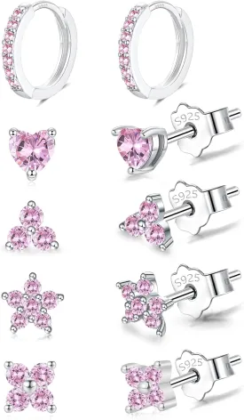 EPIRORA 925 Sterling Silver Studs Earrings Set for Women Men, Hypoallergenic Cubic Zirconia Stud Cartilage Earrings, 5 Pairs Small Silver Gold Hoop Earring Studs Sets for Multiple Piercing