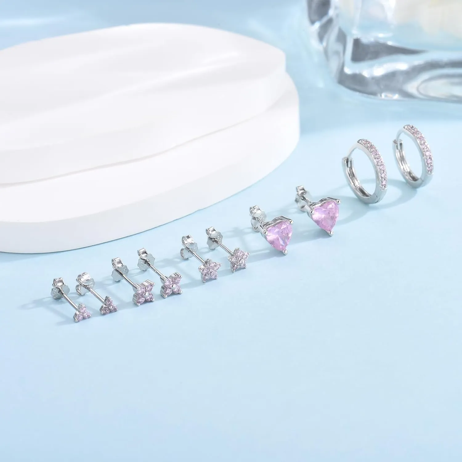 EPIRORA 925 Sterling Silver Studs Earrings Set for Women Men, Hypoallergenic Cubic Zirconia Stud Cartilage Earrings, 5 Pairs Small Silver Gold Hoop Earring Studs Sets for Multiple Piercing
