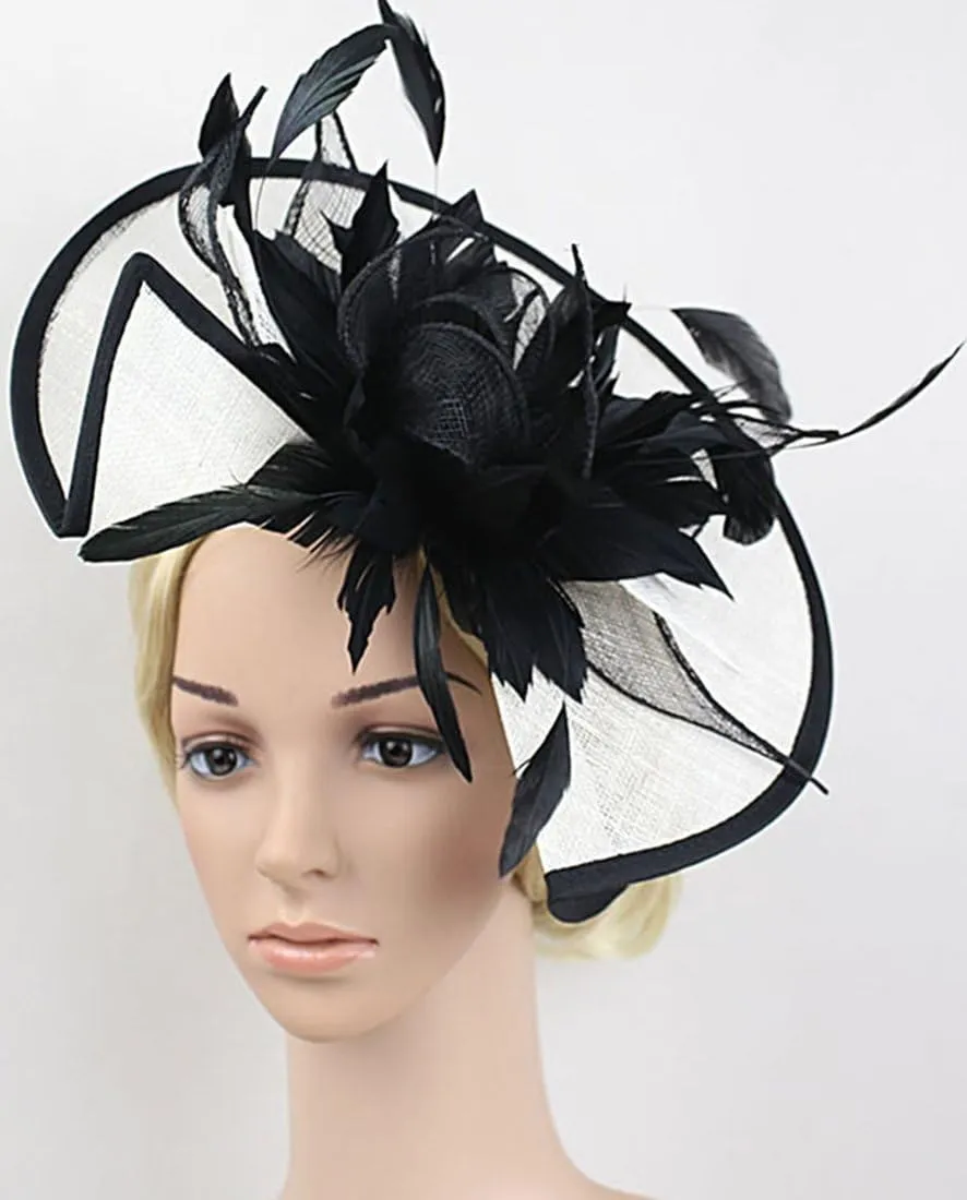 Fascinator Hats for Women Mesh Bow Rhinestone Feather Wedding Tea Party Derby Hat Clip Headband