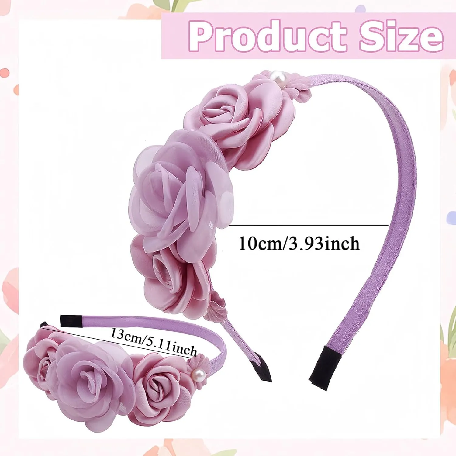 Flower Headband Spring Summer Hair Accessories for Women Girls, Rose Flowers Hair Bands Purple Floral Hair Decoration Elegant Headdress Party Wedding Supplies Non Slip Head Band 1 Pcs