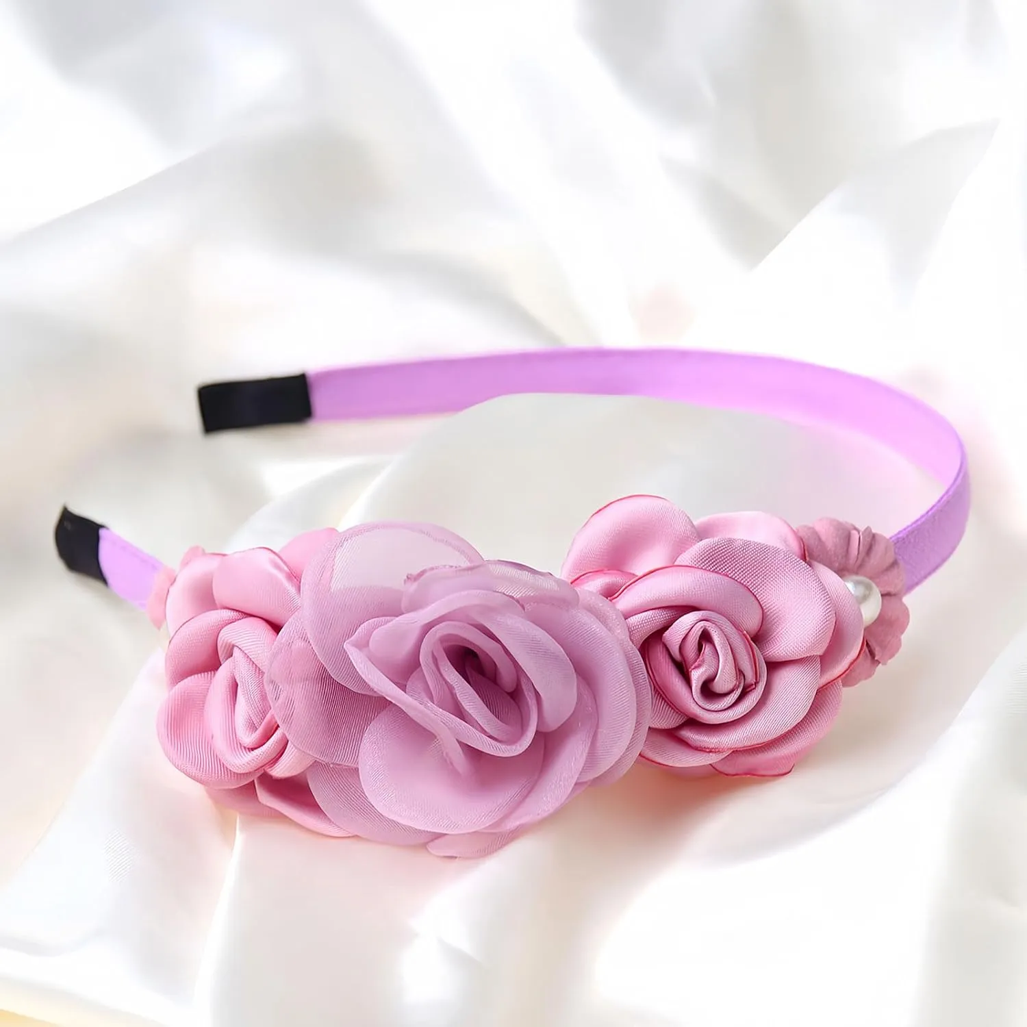 Flower Headband Spring Summer Hair Accessories for Women Girls, Rose Flowers Hair Bands Purple Floral Hair Decoration Elegant Headdress Party Wedding Supplies Non Slip Head Band 1 Pcs