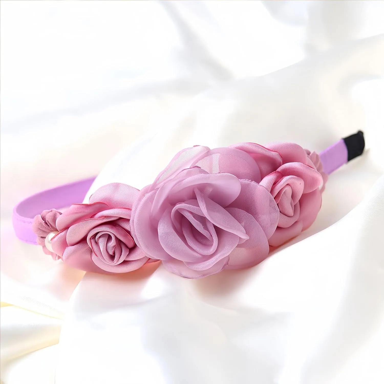 Flower Headband Spring Summer Hair Accessories for Women Girls, Rose Flowers Hair Bands Purple Floral Hair Decoration Elegant Headdress Party Wedding Supplies Non Slip Head Band 1 Pcs