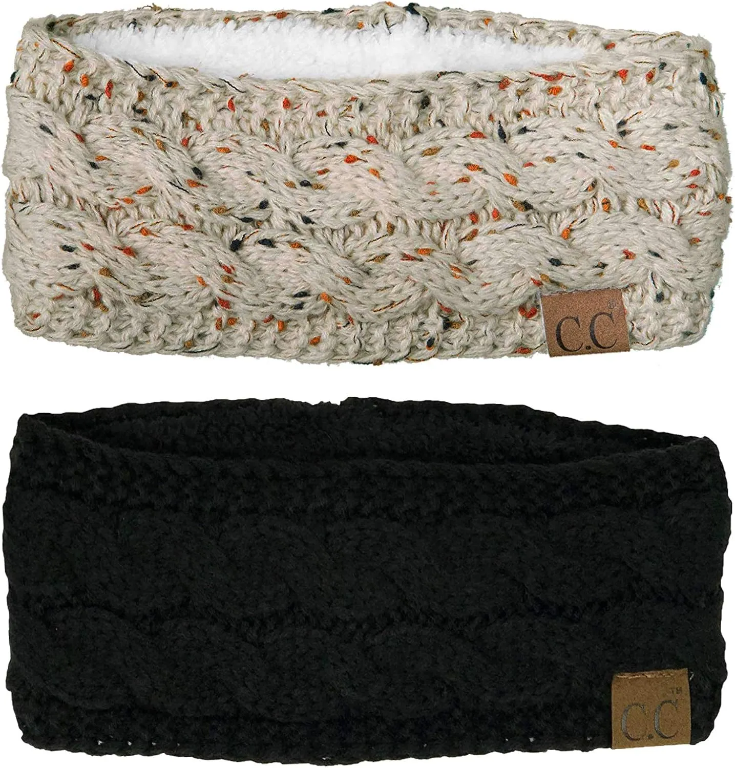 Funky Junque Cable Knit Fuzzy Lined Head Wrap and Ear Warmer