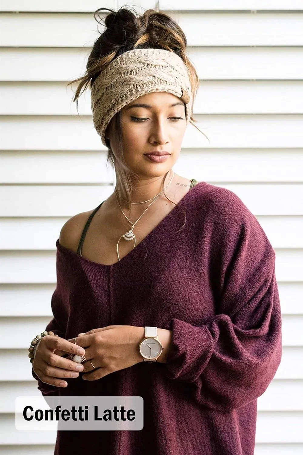 Funky Junque Cable Knit Fuzzy Lined Head Wrap and Ear Warmer