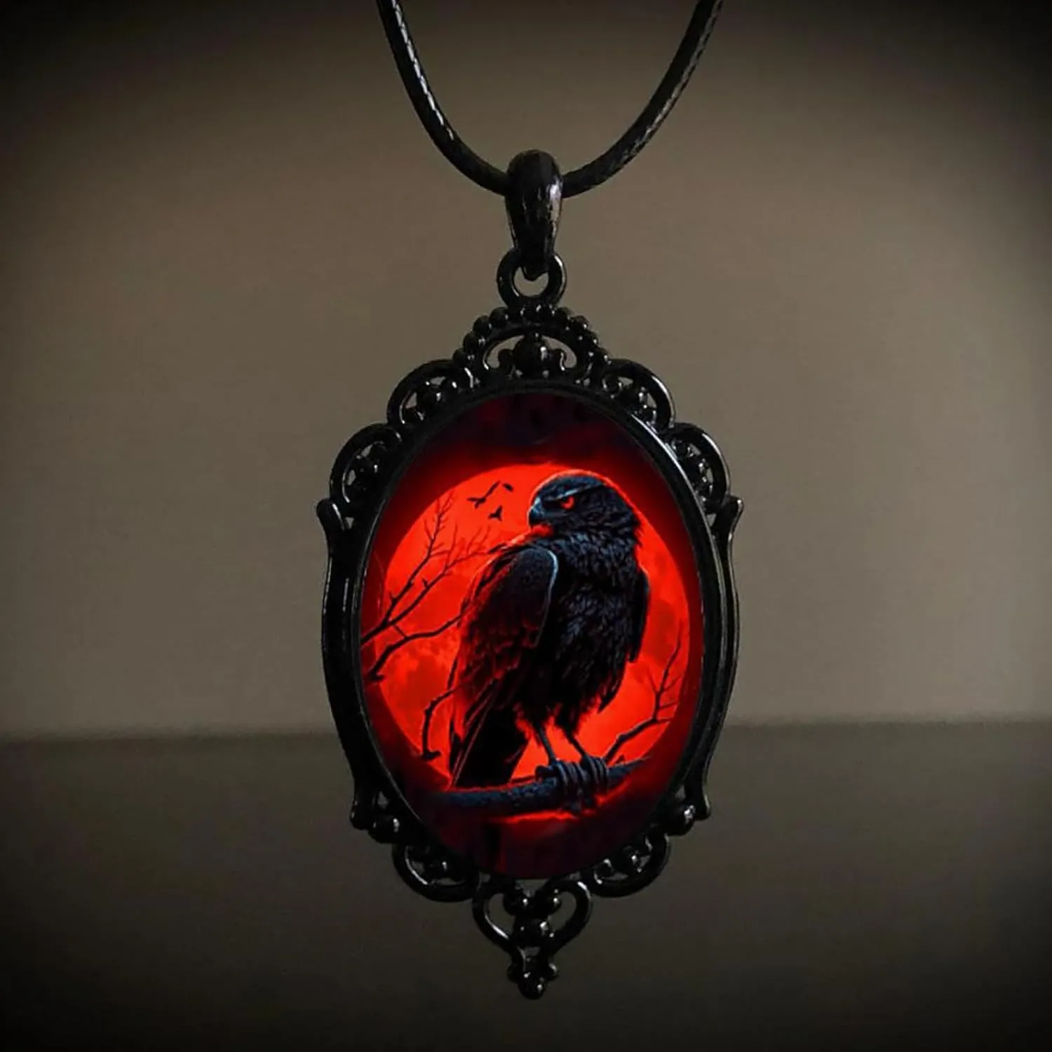 FUTIMELY Gothic Cross Crow Necklace Vintage Dark Raven Embossed Pendant Necklace Punk Black Crow Glass Choker Halloween Gothic Dark Style Jewelry for Men and Women