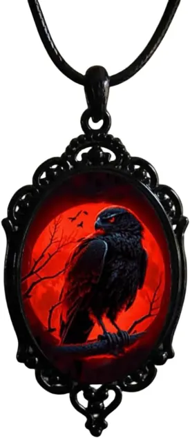 FUTIMELY Gothic Cross Crow Necklace Vintage Dark Raven Embossed Pendant Necklace Punk Black Crow Glass Choker Halloween Gothic Dark Style Jewelry for Men and Women