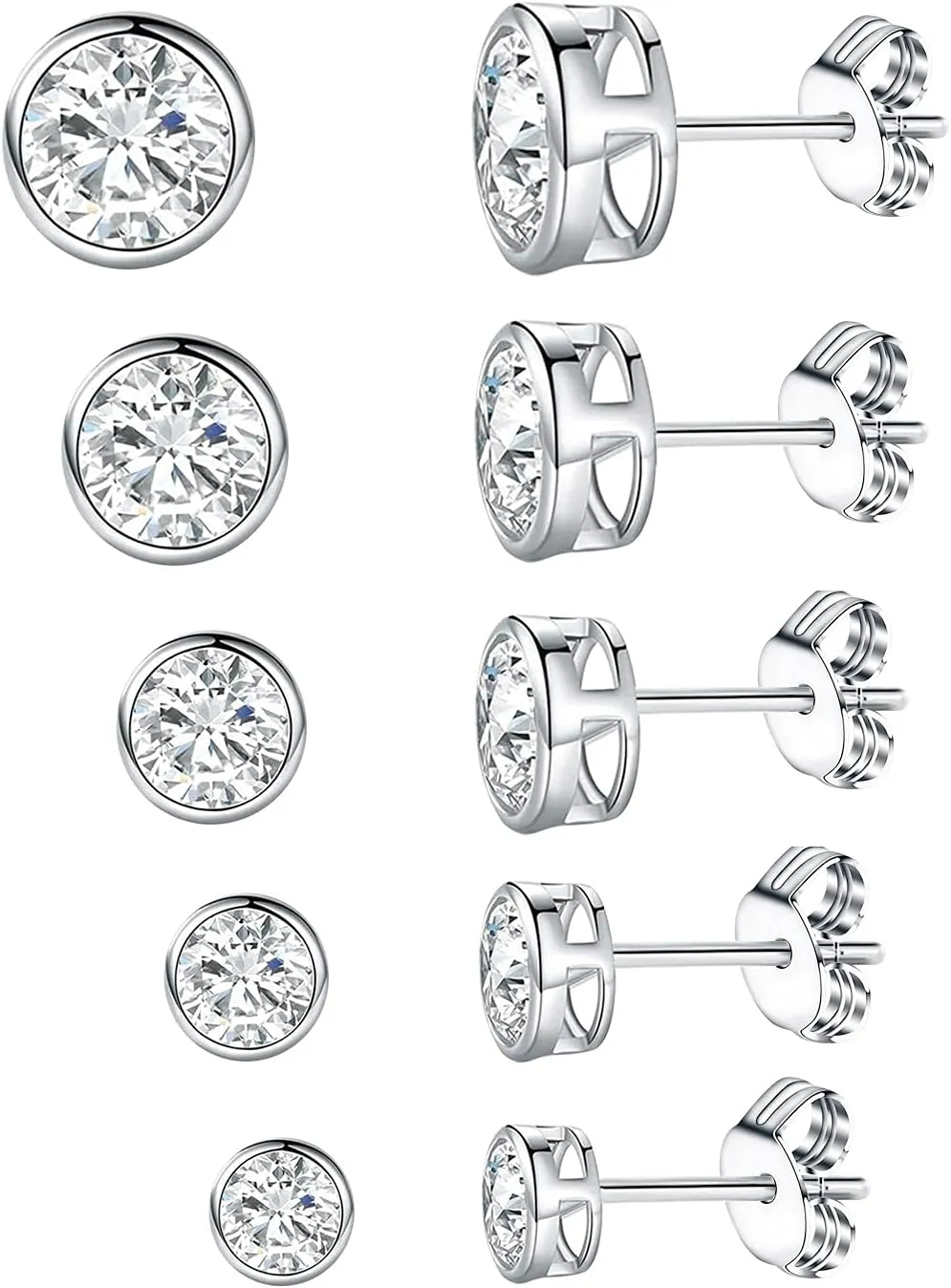 GEMSME Stainless Steel Stud Earrings Set for Women and Men 6 Pairs, Sparkly AAAAA  Cubic Zirconia Stud Earrings Pack Hypoallergenic 18K Yellow Gold Plated/18K White Gold Plated
