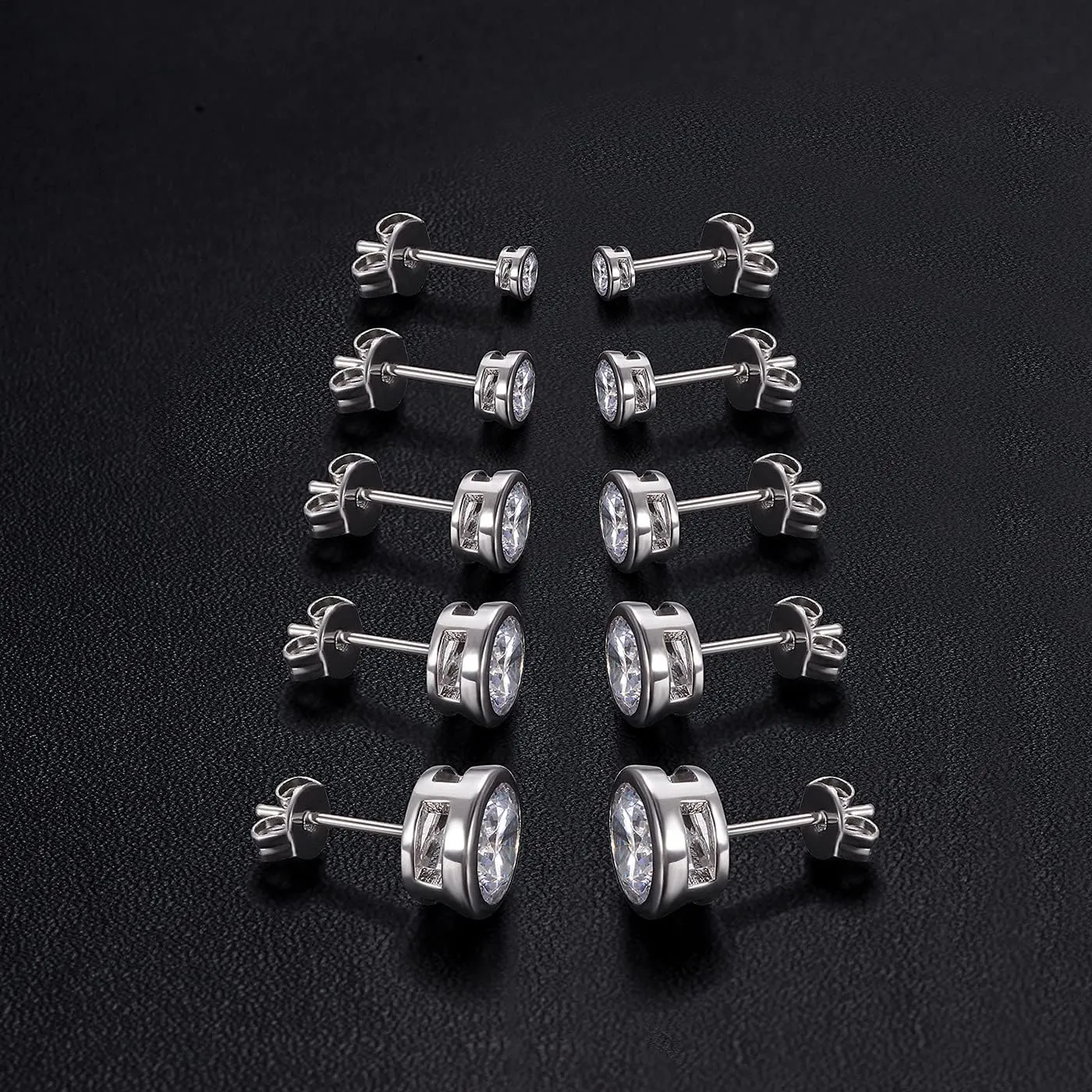 GEMSME Stainless Steel Stud Earrings Set for Women and Men 6 Pairs, Sparkly AAAAA  Cubic Zirconia Stud Earrings Pack Hypoallergenic 18K Yellow Gold Plated/18K White Gold Plated