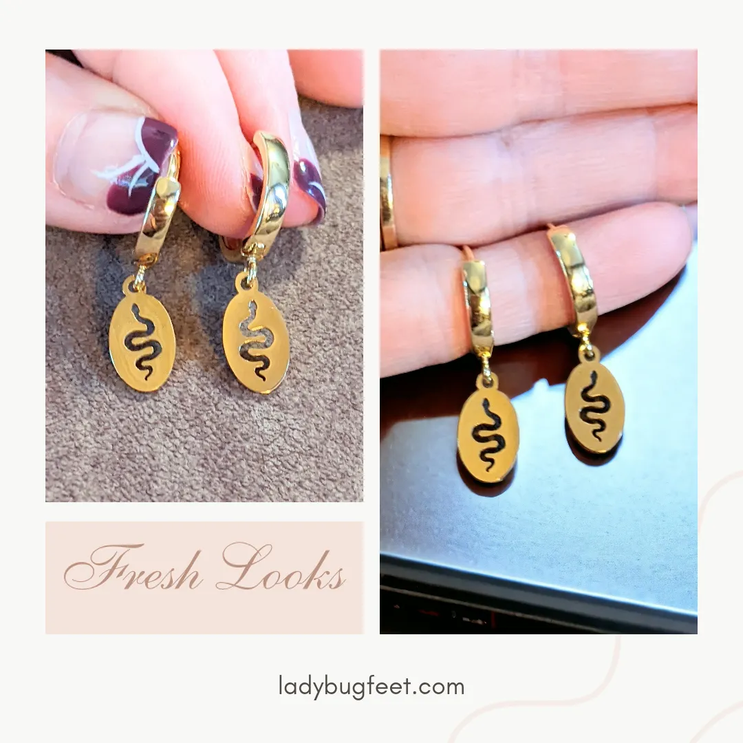 Gold Snake Hoop earrings, 16mm Hoop Drop