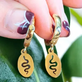 Gold Snake Hoop earrings, 16mm Hoop Drop