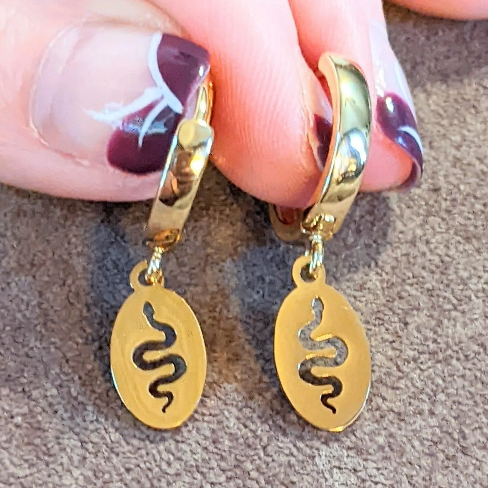 Gold Snake Hoop earrings, 16mm Hoop Drop