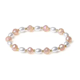 Handmade Stretch Bracelets for Women Bling Faceted Crystal Multi Color 8MM Beaded Pearl Natural Jewelry (Water Pink Porcelain-round)