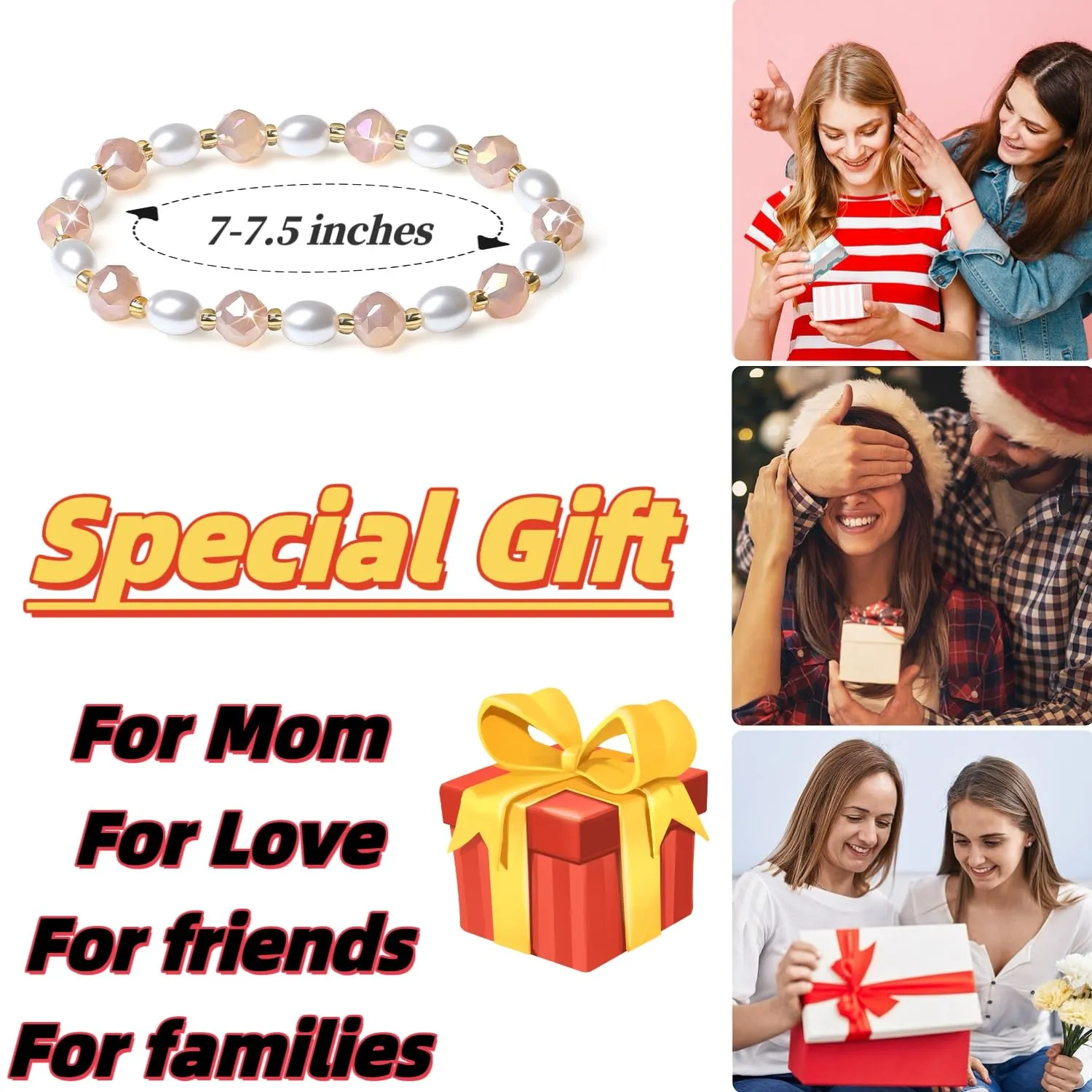 Handmade Stretch Bracelets for Women Bling Faceted Crystal Multi Color 8MM Beaded Pearl Natural Jewelry (Water Pink Porcelain-round)